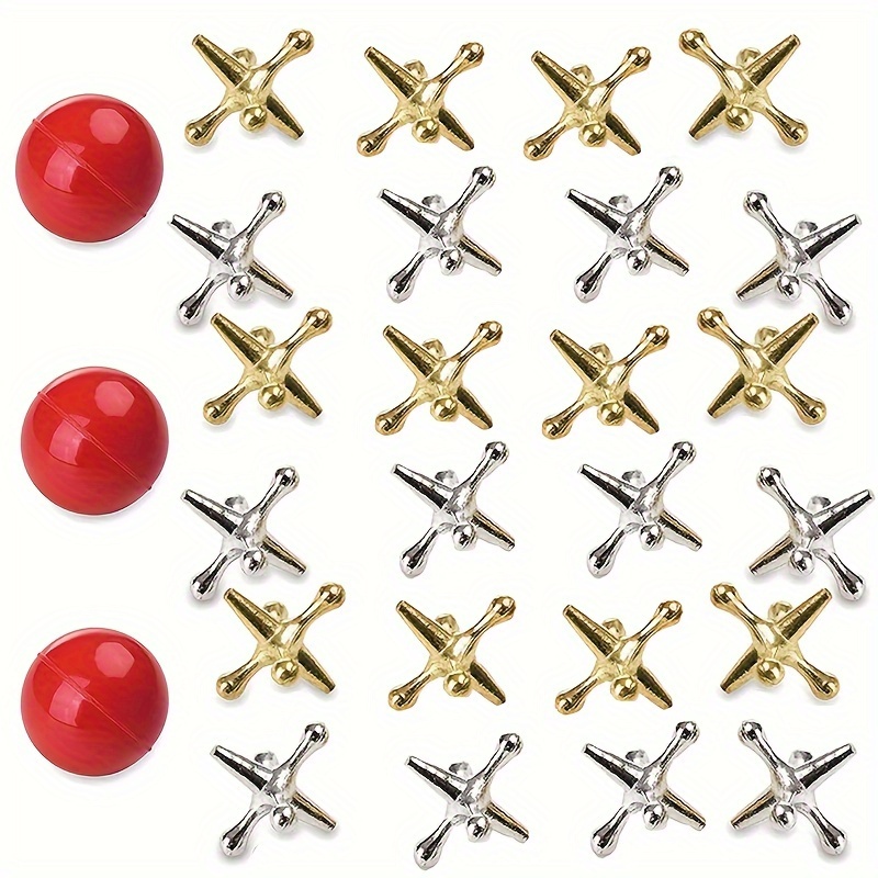 

27pcs/set, Metal Jack Game Set, Retro Game Supplies With 24 Metal Jacks And 3 Balls, Nostalgic Toys