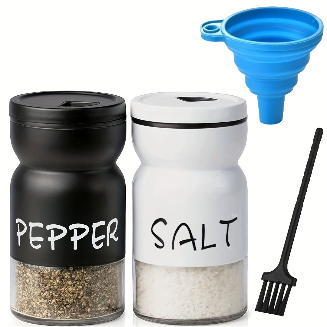 

1 Set Glass Salt And Pepper Shaker With Stainless Steel - Reusable Refillable Spice Dispensers, Ideal For Kitchen, Rv, Camping, Bbq - Patterned Glass Kitchen Utensils, Perfect Christmas Gift