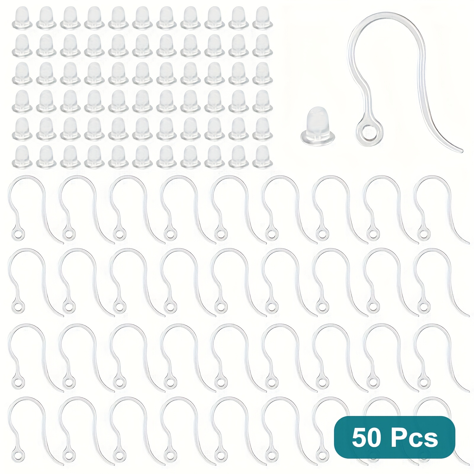 20/50pcs Clear Plastic Earring Hooks Non-allergenic Ear Wires 14.5x17mm Earrings Components With Earring Backs Jewelry Findings For Diy Earrings Making