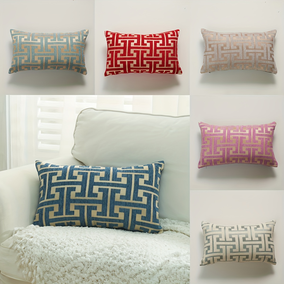 

1pc, Chenille Geometric Inlaid Throw Pillow Case, Comfortable Soft Feel, Back With Solid Color Super Soft Color Cloth