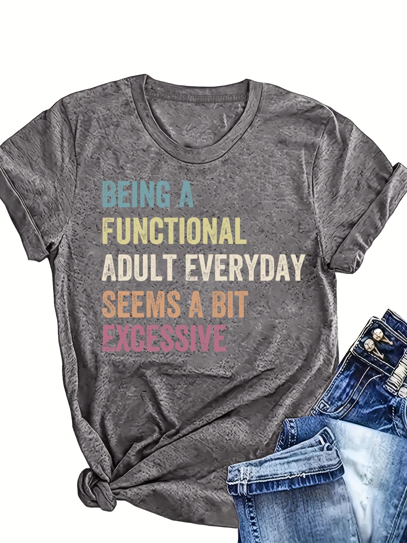 Plus Size Functional LetterPrint T-Shirt, Casual Crew Neck Short Sleeve T-Shirt For Spring & Summer, Women's Plus Size Clothing