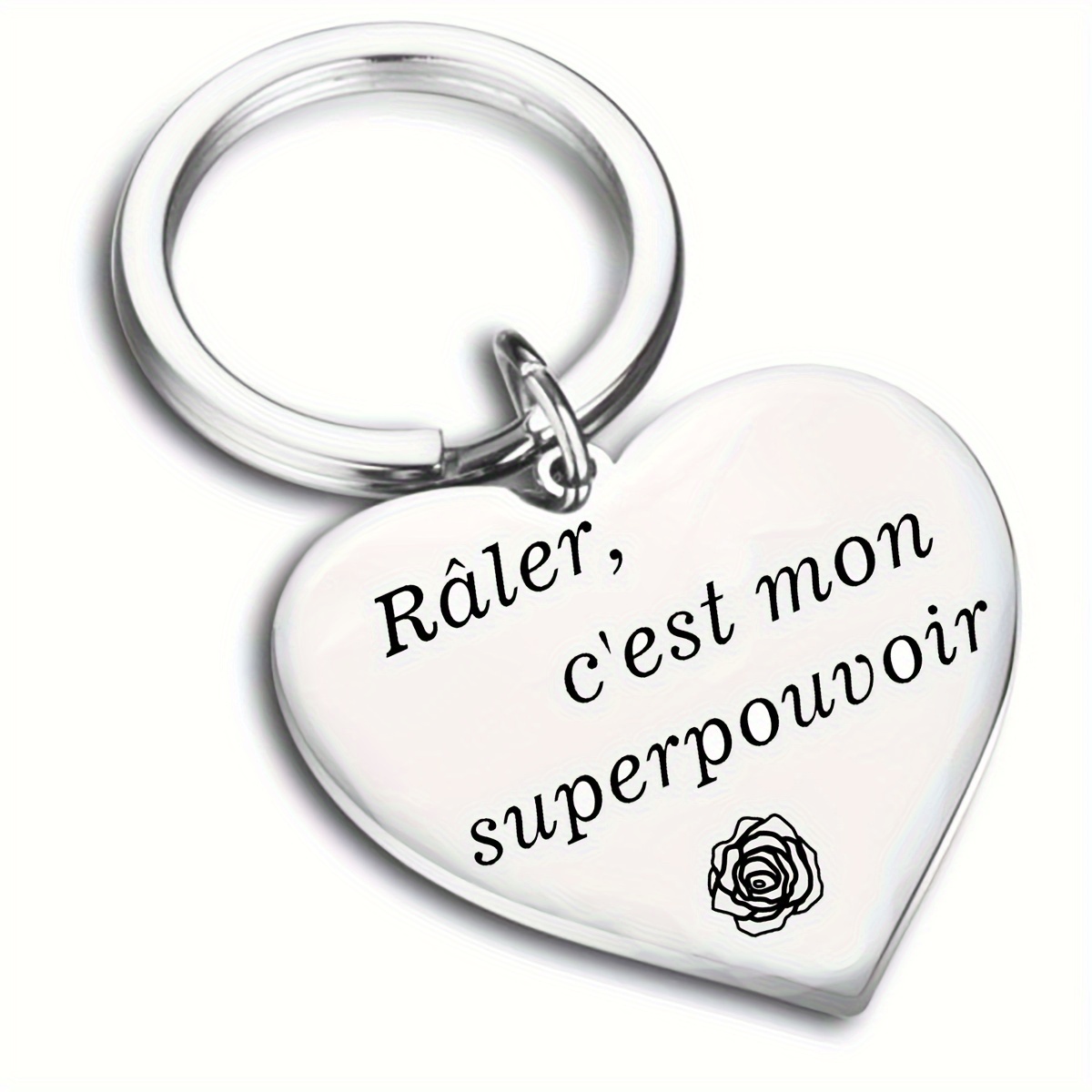 1pc Porte-clés en forme de coeur en acier inoxydable français Raler, Cest Mon Superpouvoir Gravé, Citation Chic, Cadeau Idéal Pour La Famille Et Les   détails 4