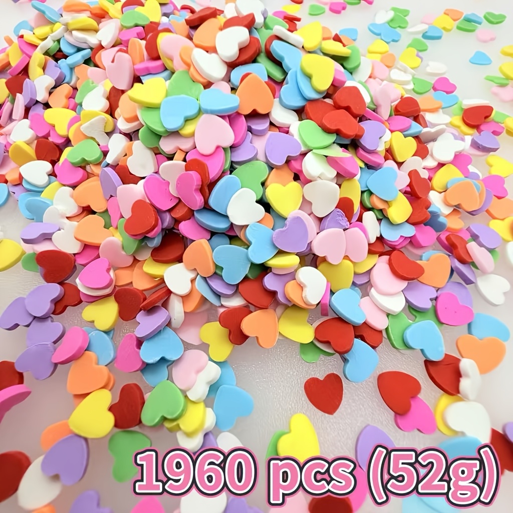 TEMU 1960pcs Pcs Colorful Heart Shaped Polymer Clay Slices Sheets Suitable For Diy Crafts, Resin Art, Slime Making, Nail Decor, Jewelry Beads, Phone