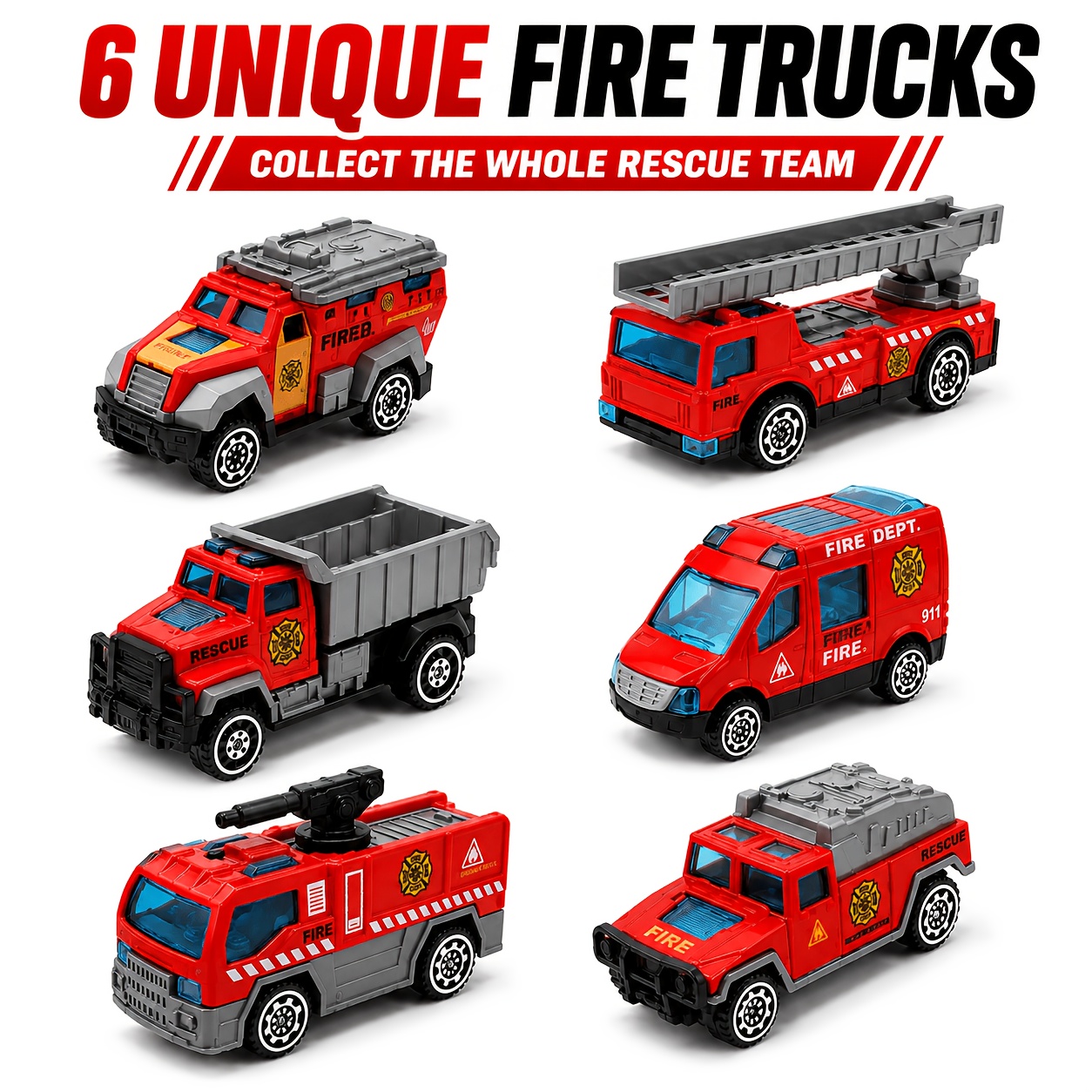 TEMU Alloy Sliding Fire Truck Model Toy Car 6pcs Set, Metal Small Cars, Mini Simulation Engineering Vehicle Fire Truck Children's Toy Car, Boys' Toy,