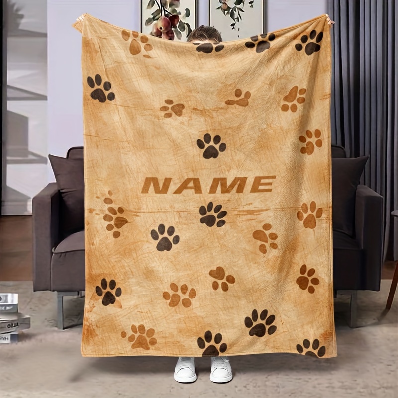 

Customizable Dog Paw Print Flannel Throw Blanket - Contemporary Style, , Cozy Knitted Fabric, 100% Polyester, Lightweight 200-250g Soft Throw For Bedding And Home Decor