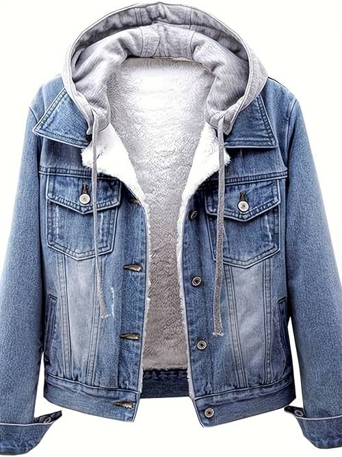 womens winter detachable hooded sherpa fleece lined denim jacket coat heavy duty cold weather outerwear durable fabric high stitching long sleeve regular fit with detachable hood casual streetwear style single breasted button closure