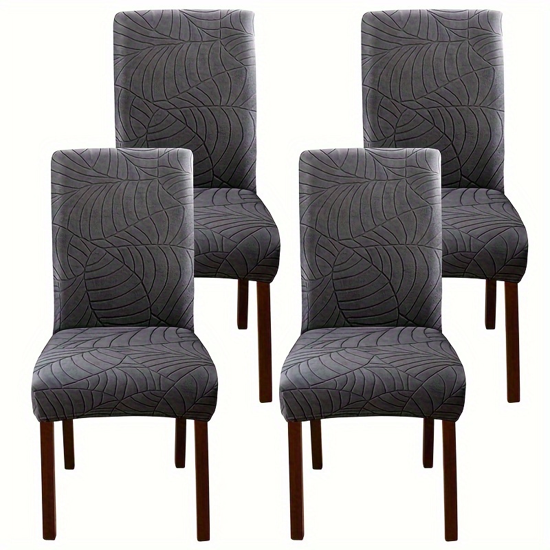 

2/4pcs Leaf Jacquard Dining Chair Covers - Stretchy, Non-slip, Easy Install Slipcovers For Living Room & Kitchen Chairs - Machine Washable Polyester Blend