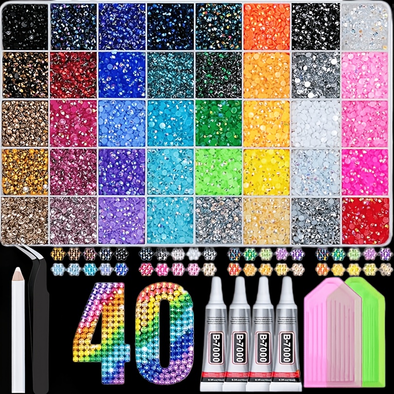 TEMU 55000pcs M Rhinestones, 40 Colors Set Of Resin Rhinestones And Sparkly Gems Art Supplies, Kit Additions With Pen, 4pcs B7000 Glue