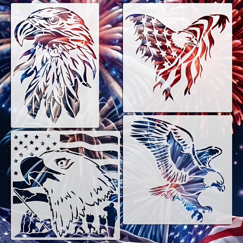 

4pcs Eagle Stencils, Reusable Painting Stencils, Washable, A4 Size 1pc, 3pcs 10.2inch, Suitable For Walls, Wood, Painting, , Diy Handicrafts