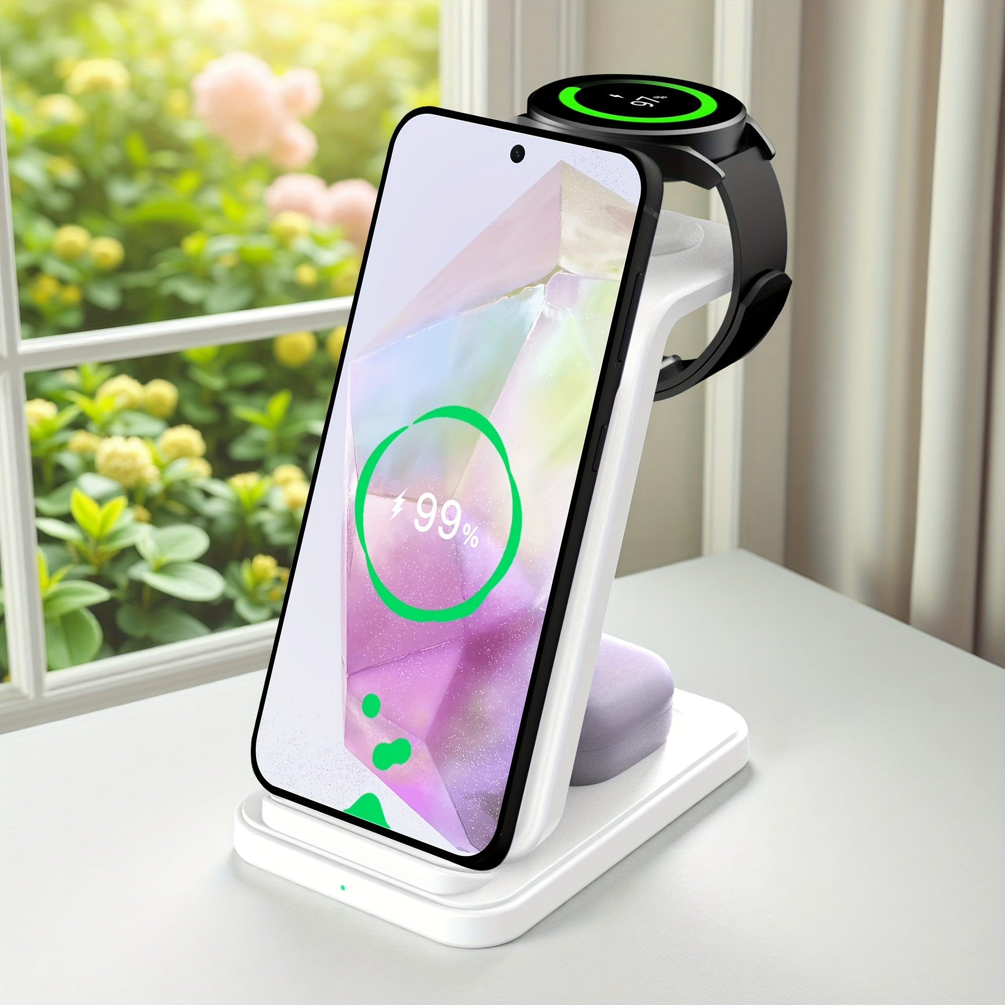 Image of 3 In 1 Wireless Charging Station For Watch Ultra/classic/8/7/6/5/4, For Earbuds Buds2 Pro/live/buds Pro/buds+/buds, Desktop Stand Wireless Charger For S25/ultra/s25+/edge/s24 Fe/s23+/z Flip/note 20/10