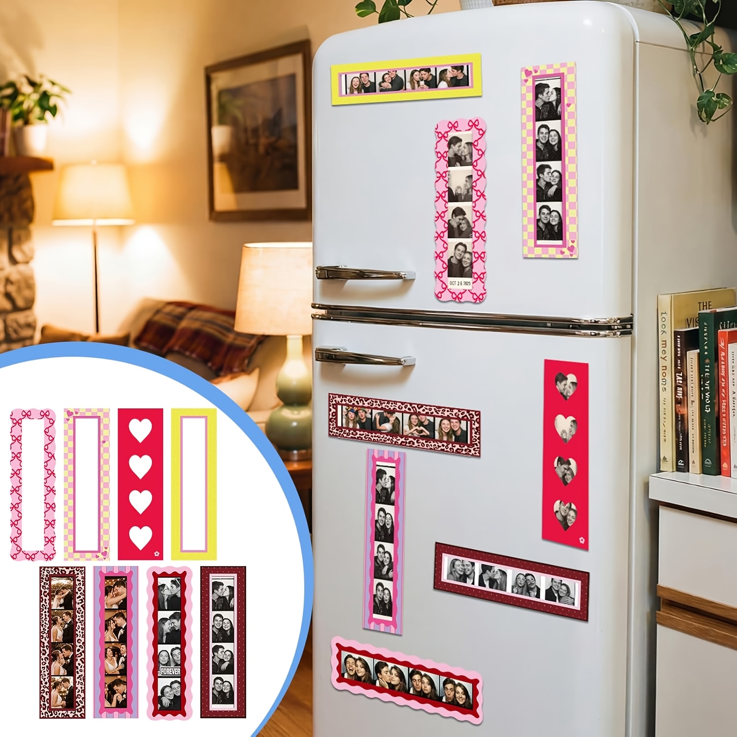 TEMU 8pcs Set Of Colorful Vintage Texture Magnetic Photo Display Frames. Refrigerator Magnet Frames Are Suitable For 1.5 X 8 Inch Photo Display