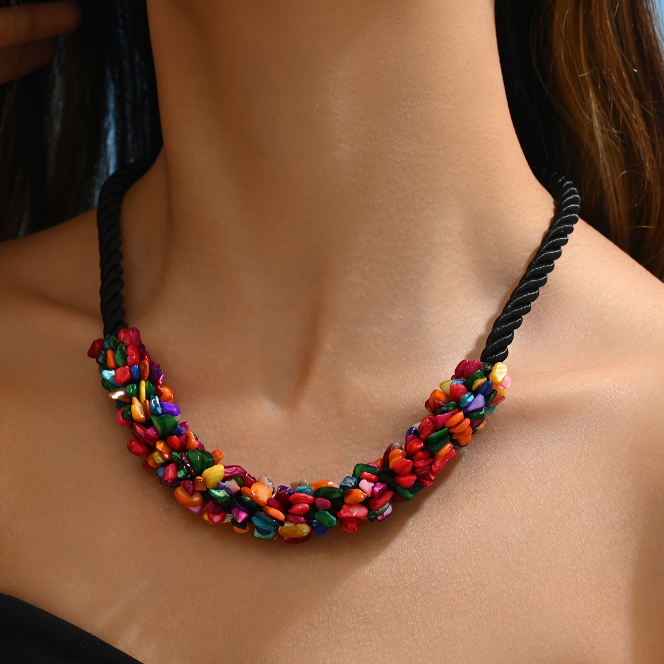 

Bohemian Vacation Style Shell Pendant Necklace - Colorful Beaded Choker, Y2k Fashion Statement Jewelry For Party And Music Festival Accessories, No Plating - Fits All Seasons