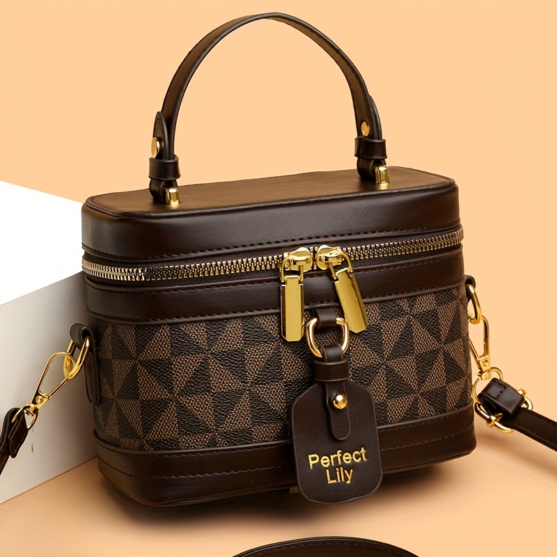 TEMU 2026perfect Lily Women's Mini Crossbody Bag - Elegant Faux Leather Tote Bag With Zipper Closed, Adjustable Shoulder Straps, Accessories - Brown/ Black/ White Daily & Formal Styles - Women's Gift