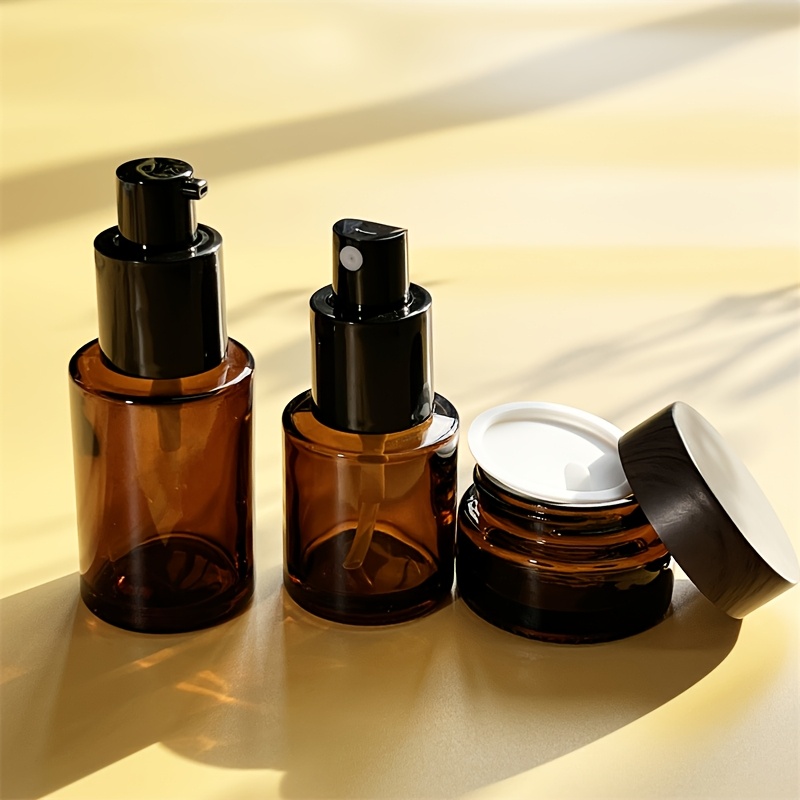 E-shop 3-teiliges Amber-Glas-Reiseset – Inklusive Sprühflasche, Pumpflasche Portionierglas, Kunststoffflaschenverschluss – Für Parfüm, Toner, Lotion,