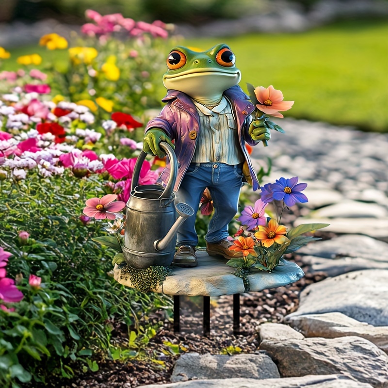 

Bohemian Style Acrylic Frog Gardener Stake - Weatherproof, Multi- Indoor/outdoor Garden & Lawn Decor With Vibrant Theme, Patio & Yard Parties, Ideal Gift For , Frog Garden Decor