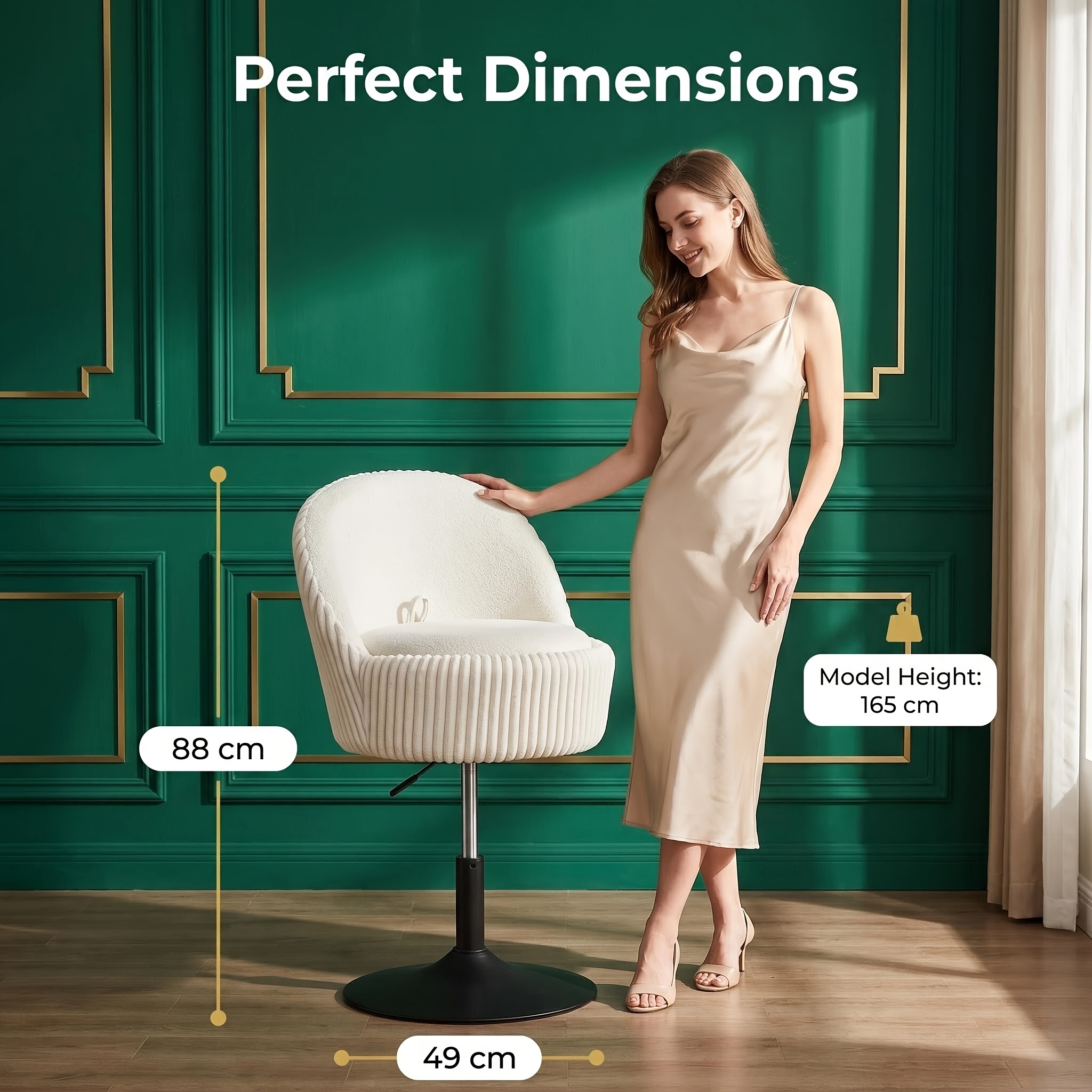 Image of Corduroy Vanity Stool, 360° Comfortable Seating, Swivel Design With Backrest, Height Adjustable, Includes 11.8l Storage Space. Ideal For Bedroom Makeup And Shoe Changing. Swivel Chair.