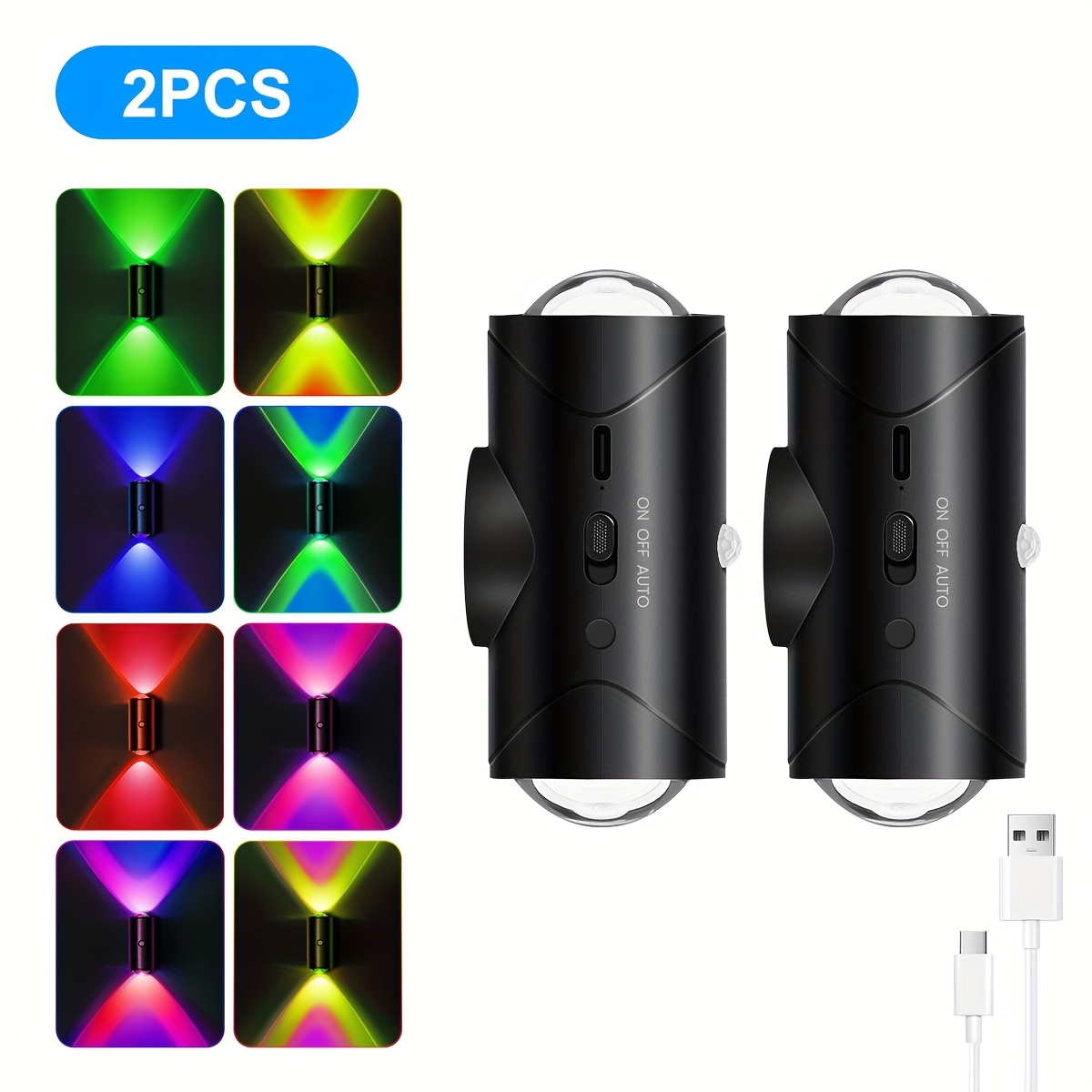 E-shop Wiederaufladbare 8-Farben-LED-Smart-Nachtlicht mit Bewegungssensor, 360° drehbare magnetische dimmbare Sonnenuntergangslampe mit