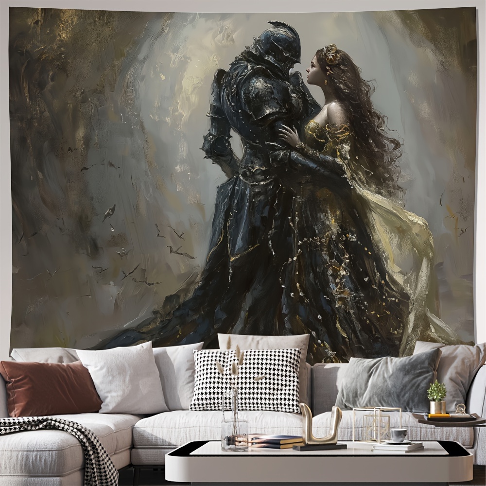 

Vintage Gothic Knight & Princess Tapestry - Polyester Wall Hanging For Living Room, Bedroom, Office Decor - Includes Free Installation Kit