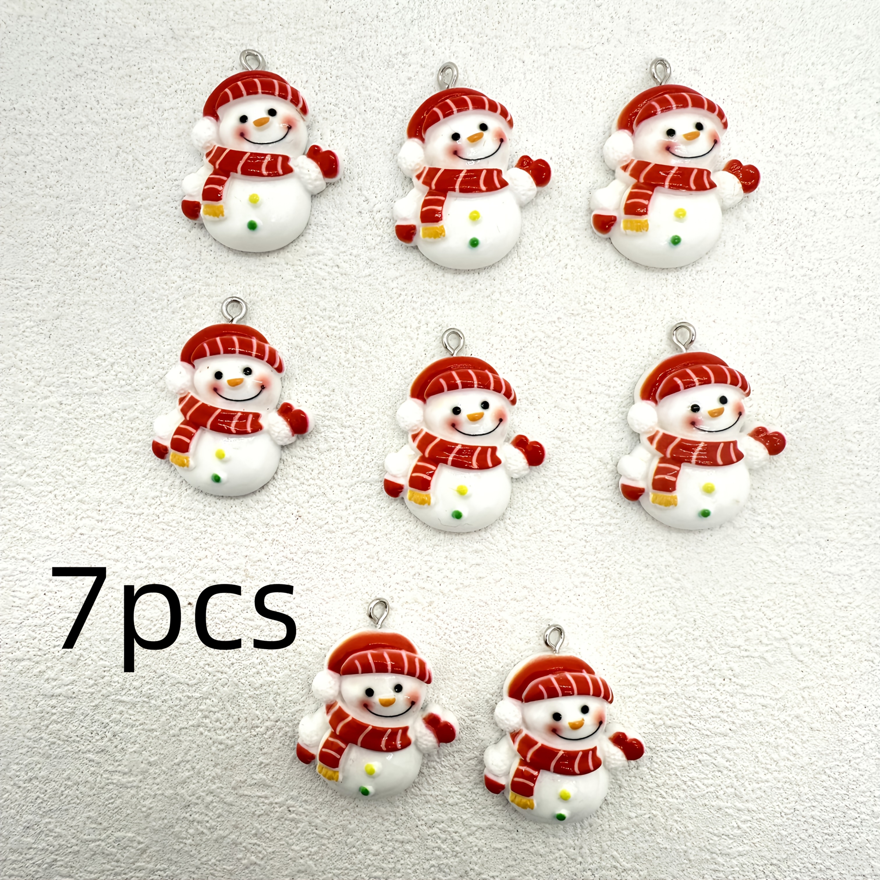 Image of 7pcs Resin Christmas Snowman Pendants, Suitable For Jewelry Making, Perfect For Earrings, Necklaces, And Bags