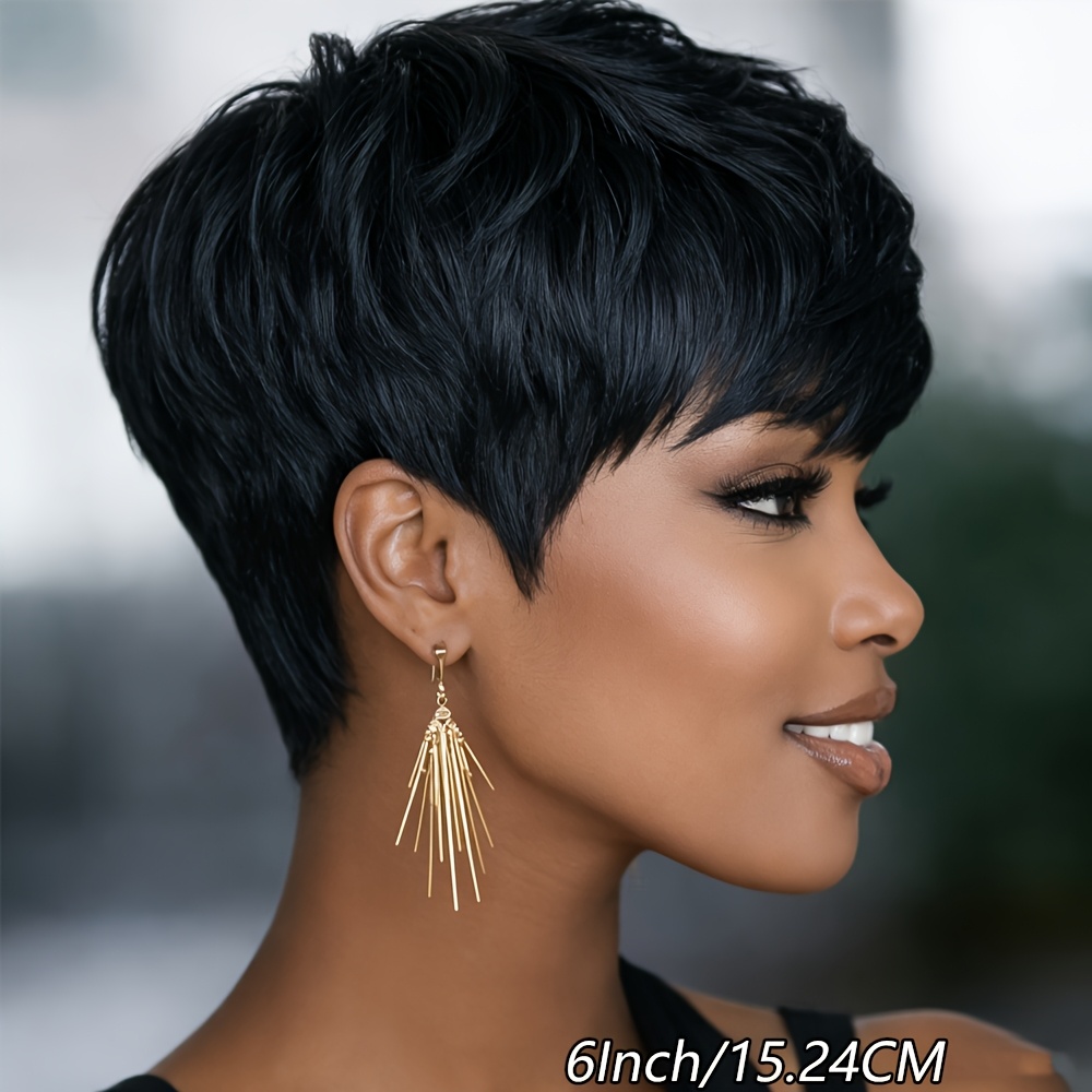 TEMU Perruque Cut en Cheveux Humains Brésiliens pour Femmes, 15 cm, 150%, Courte, Étagée, Cheveux Lisses, pour et les