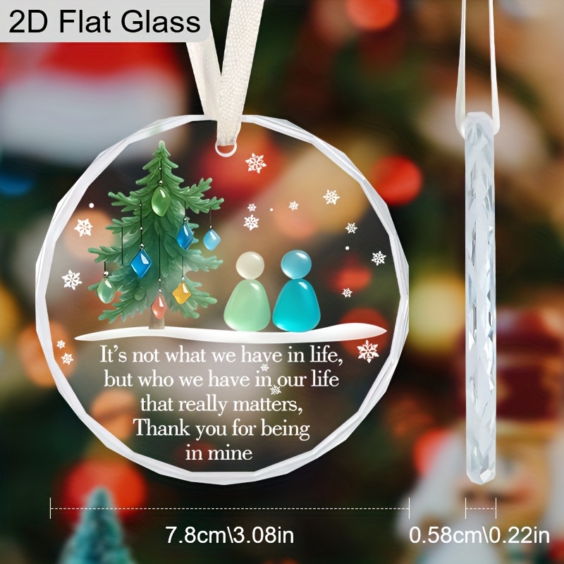 TEMU Pendentif en verre plat 2D 1pc Noël (Avec Boîte) - 3.08 pouces, Souvenir d' idéal, Cadeau d'ornement pour amis , Souvenir de Noël, Décoration à