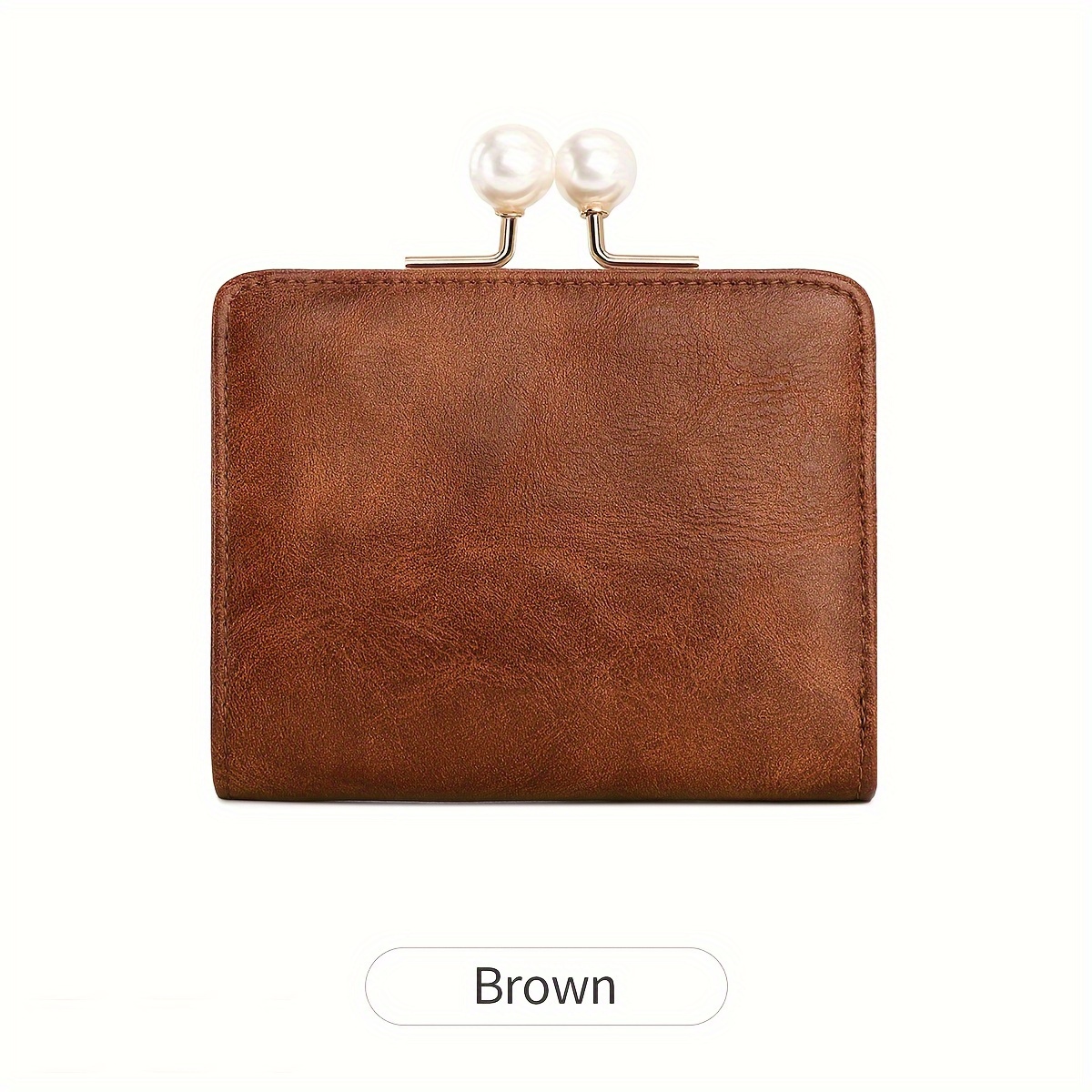 Women's Wallet Short Compact 3 Layer Largecapacity Retro Pearl Wallet High Quality Pu Multi Card Seat/coin Zerowallet