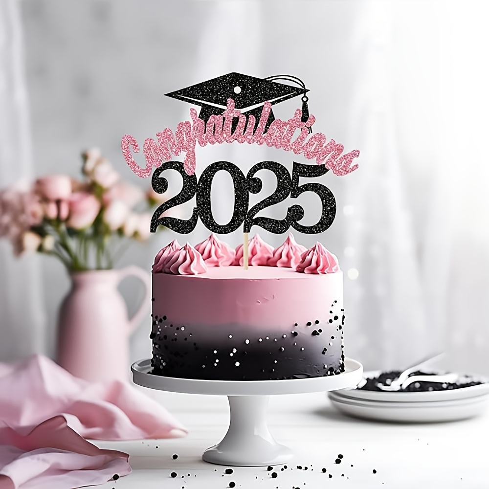 

1pc Graduation Cake Topper, Black And Pink Bamboo Cake Decoration, No Electricity Needed, Featherless, High School/college/university Graduation Celebrations