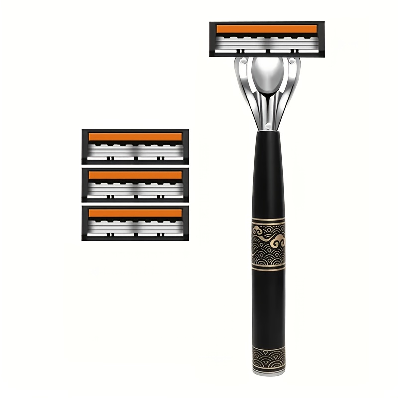 TEMU Men's Cloud 3-layer Safety Razor, Includes 1 Stainless Steel Handle + 3