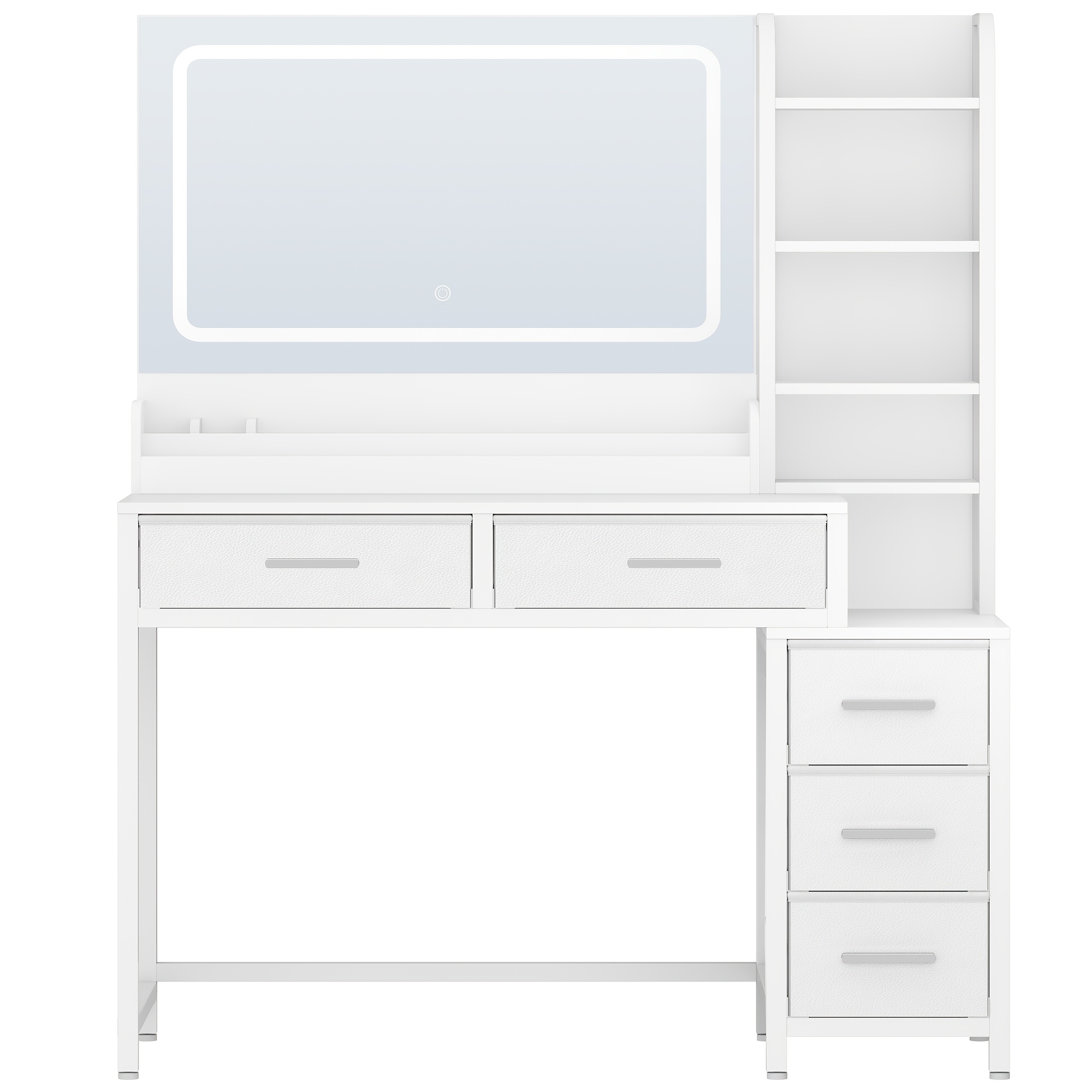 Dressing Table, Large Mirror Dressing Table, With 5 Drawers, 5 Open Compartments, Front-mirror Storage, White, 40 × 110 × 141cm