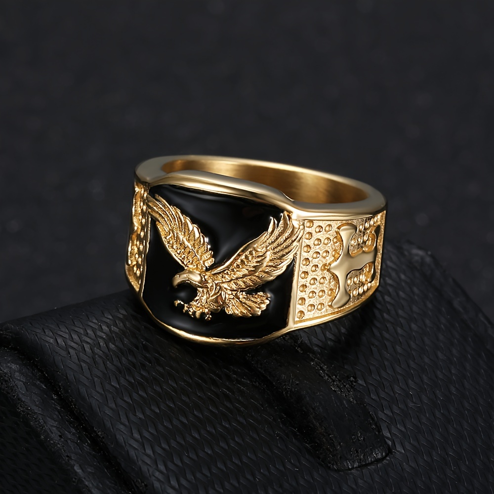 

A Cool And Retro Jewelry Piece With A Street-style Hip-hop Punk Single Ring, Perfect For A Neutral Engagement Party - A Men' Steel Eagle Ring.