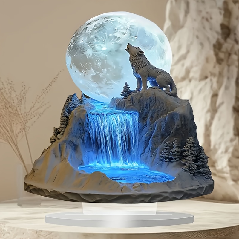 

2d Flat Style 2d Acrylic Wolf And Display Stand - Tabletop Animal Theme Decor For Home And Office, Multipurpose, No Electricity Needed, Ideal Gift For Holidays