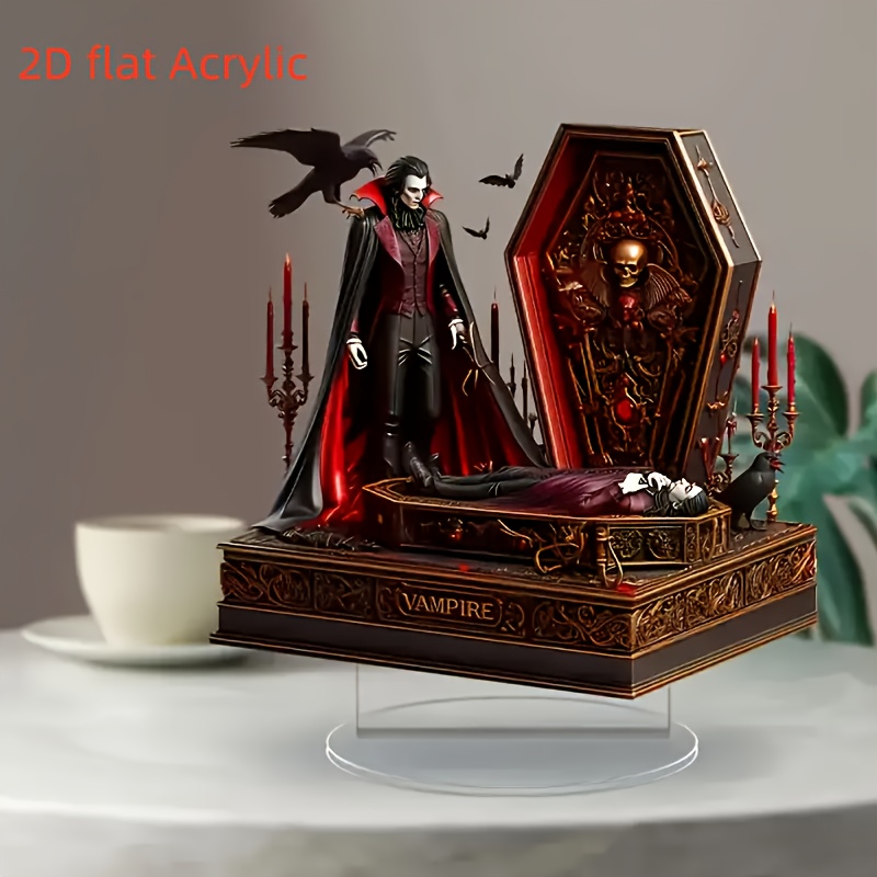 

2d Flat, Vampire Coffin Acrylic Desktop Decor - Bohemian Style 2d Art Display For Home, Office, Bedroom, Cafe, Living Room - Unique Creative Gift, Art Wall Decor, Bedroom, Office