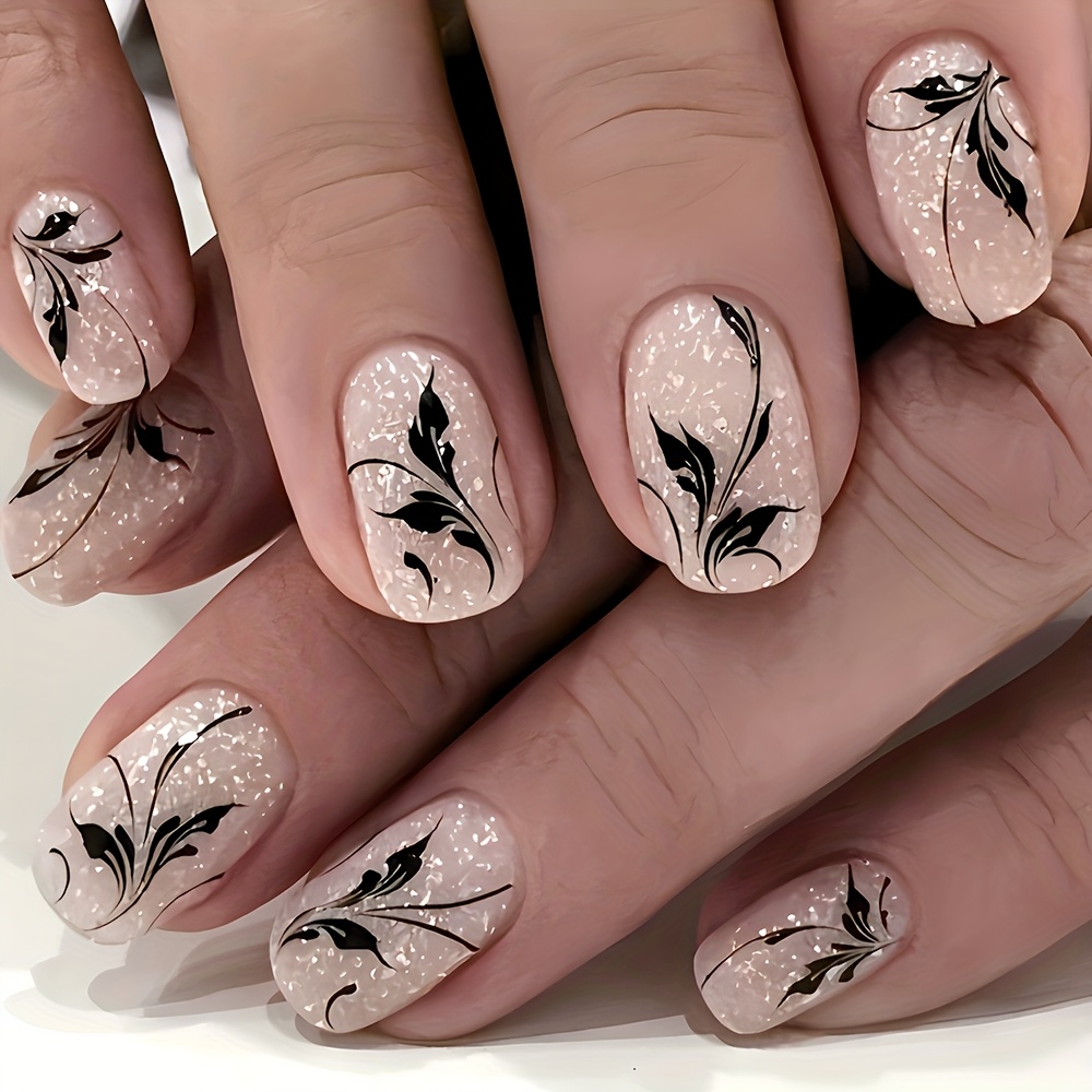 E-shop 24-teiliges Kunstnagel-Set mit Blatt-Design, sanfte vielseitige Maniküre für Damen, geeignet für den die Frühlings-/Sommersaison, inklusive
