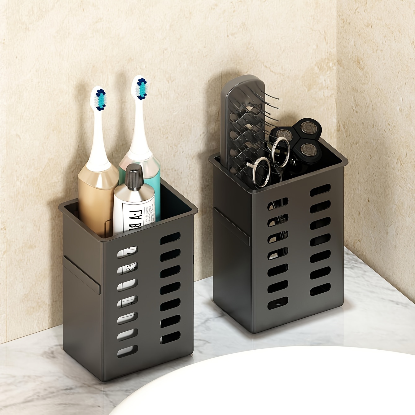 1pc Toothbrush Holder For Bathroom, Wall Mounted Toothbrush Storage Rack, Bathroom Storage Organizer, Bathroom Multifunctional Toothpaste Toothbrush Container, Bathroom Accessories