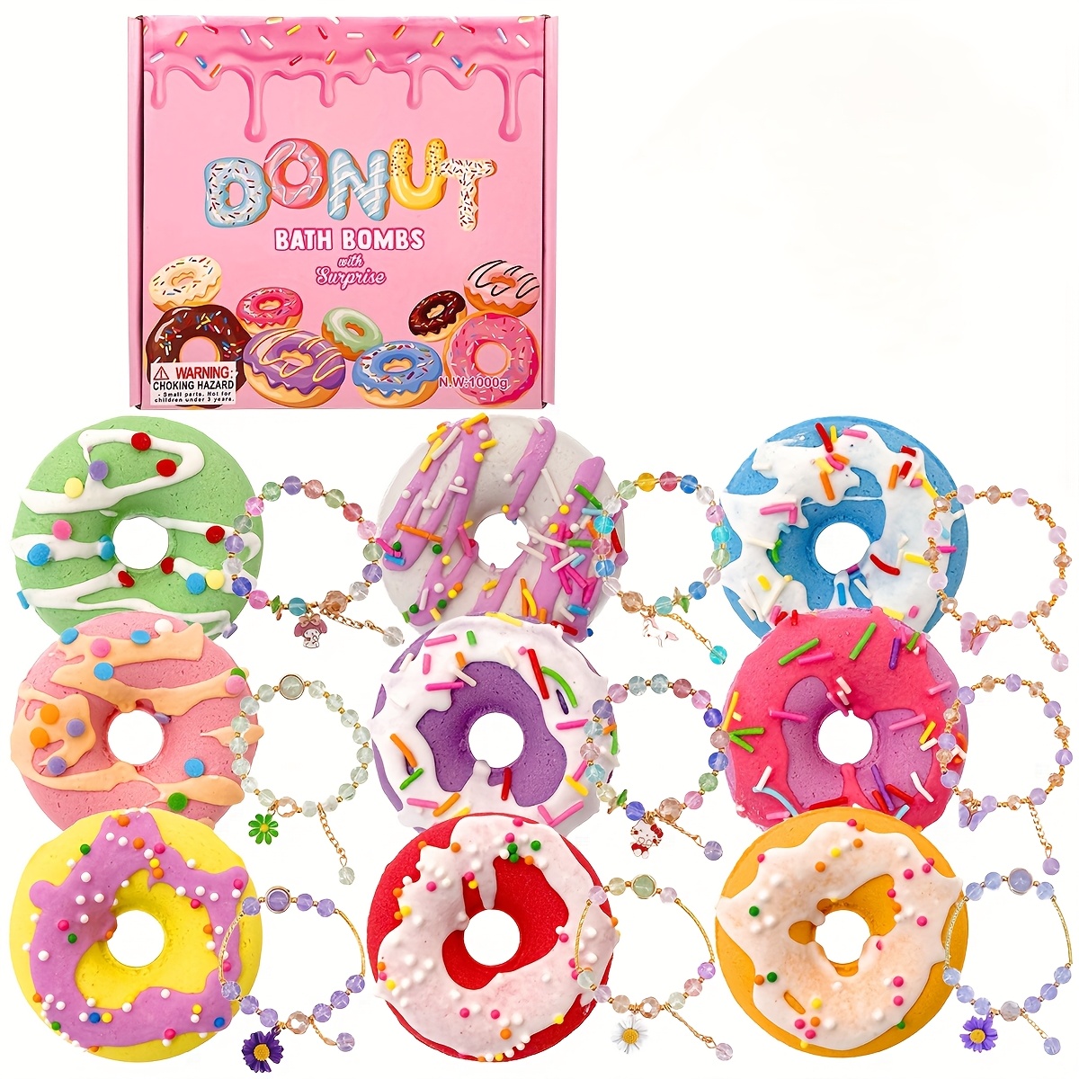TEMU 9pcs Donut For Girls - 4oz Each, Lavender Scented With Surprise Bracelet Inside, Colorful And Fun , Ideal Gift For Birthday Parties And Special Occasions, Bath Toys