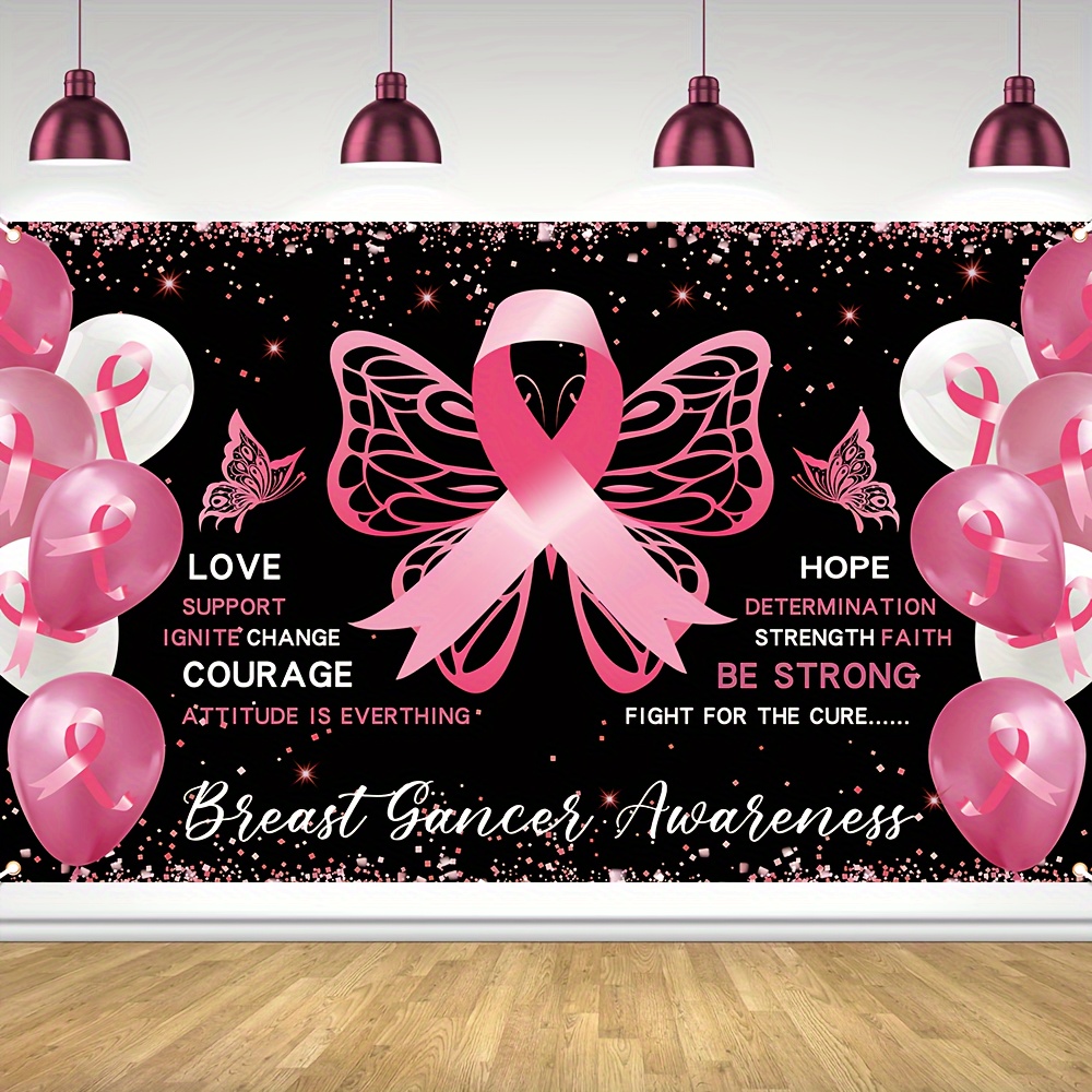 

Breast Cancer Awareness Banner: 180cm X 110cm/43.3in, Durable Polyester Material, Suitable For Photo Booths, Birthdays, Weddings, And Festivals