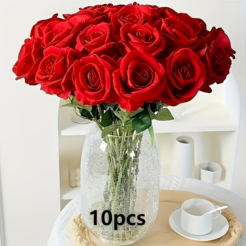 

10pcs Artificial Rose Flowers, Fake Rose Flowers, Roses With Long Stem Rose Bouquets For Home Decor, Wedding Party Garden Floral Decor Valentine's Day Gift