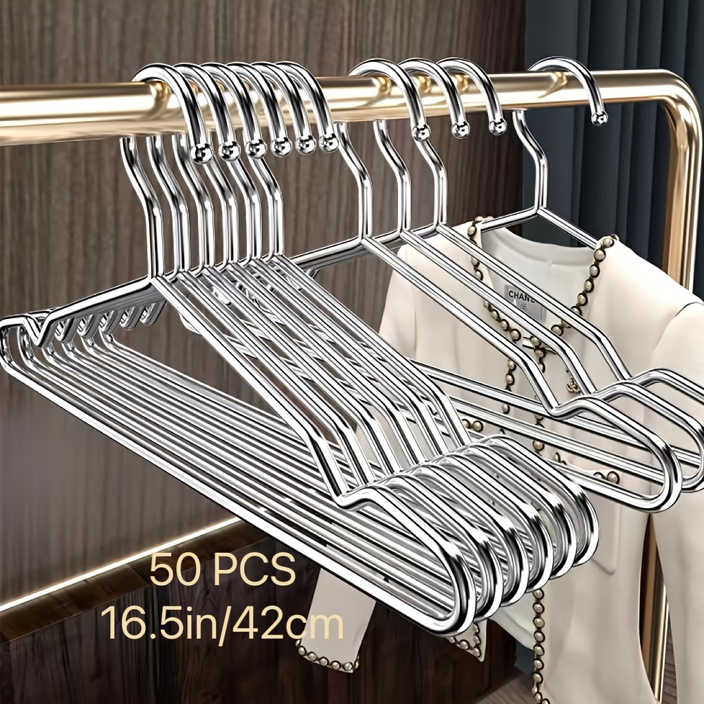 

50-pack Stainless Steel Clothes Hangers, 16.5" Polished, Non-slip , Heavy-duty For Coat, Suit, Dress, Closet & Laundry Storage Organizer