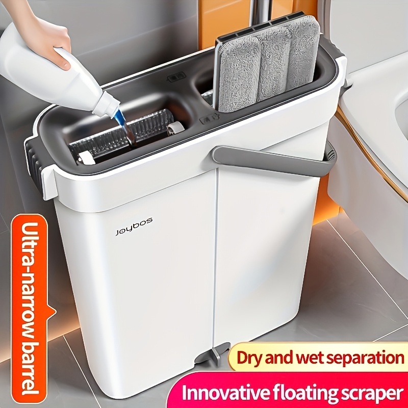 item picture   mop and bucket set with wringer flat mop with washable microfiber pads and long handle suitable for all floor types and windows ideal for home use living room bedroom bathroom kitchen