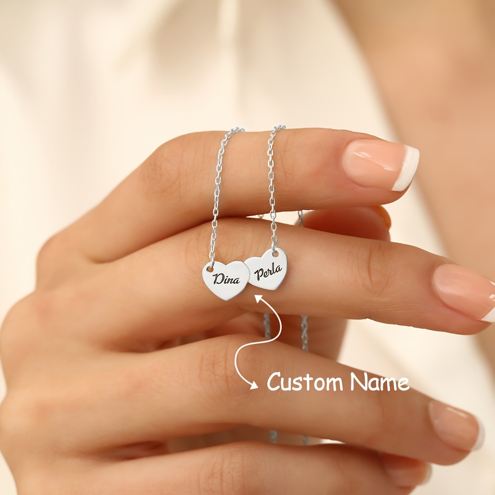 TEMU Pendentif Personnalisé pour Femme, Collier à Cœur à Cœur Plaqué Or 18K, de 2 en Anglais, Bijou en Acier Inoxydable 304L, Idéal pour un , Cadeau