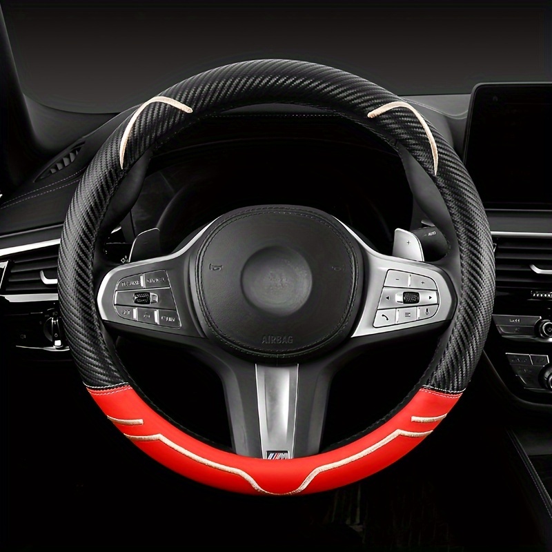 

Pu Leather Carbon Fiber Cute Cartoon Fashion Car Steering Wheel Cover, Fit Size 37-38cm/14.57-14.96 Inch, Car Accessories