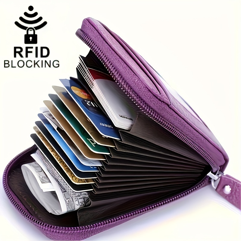 

Rfid Blocking Multi-card Wallet With Zipper, Mini Coin Purse With Clear Window For Travel And Use