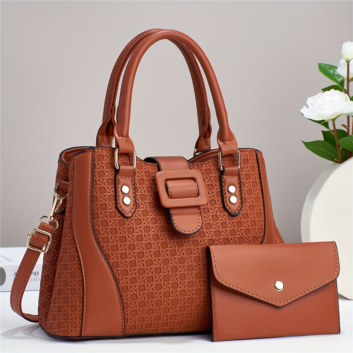 new woven two piece set fashion handbag women light luxury Temu Canada