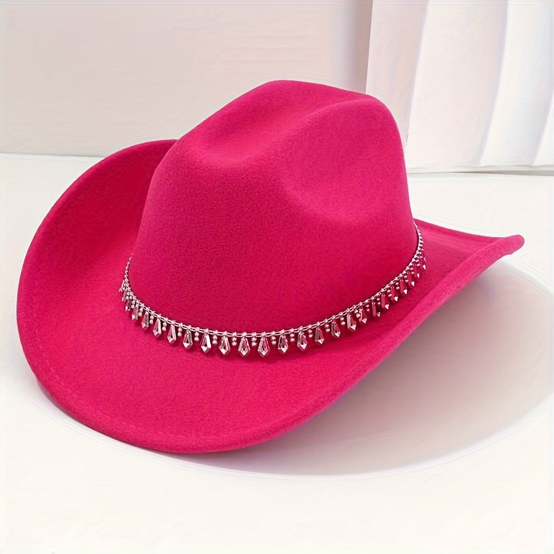 TEMU [top Hat] Women's High-end Fashion Versatile Top Hat Fashion Rhinestone One- Decorative Chain Belt Hat Hat Unisex Versatile Style Soft Brim