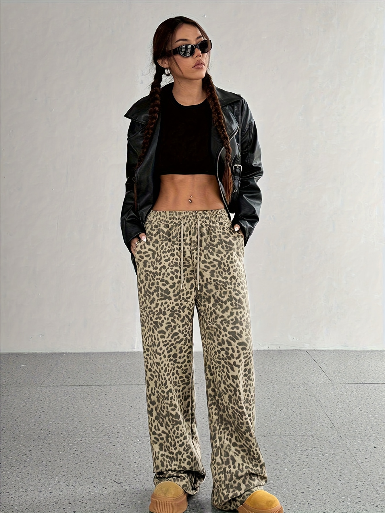 【EXPIRED GIRL】★韓国人気★ Leopard Big Sweatpants y2k print high waisted wide leg sweatpants women - Temu