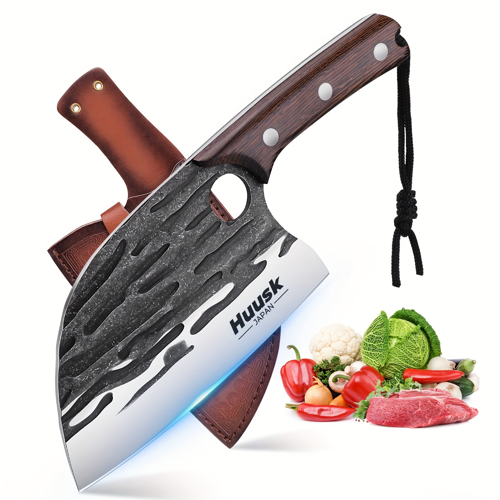 

Huusk Japan Knives, Upgraded Serbian Chef Knife Japanese Meat Cleaver Knife For Meat Cutting Forged Butcher Knife With Sheath Full Tang Kitchen Chopping Knife For Home, Outdoor Cooking, Camping