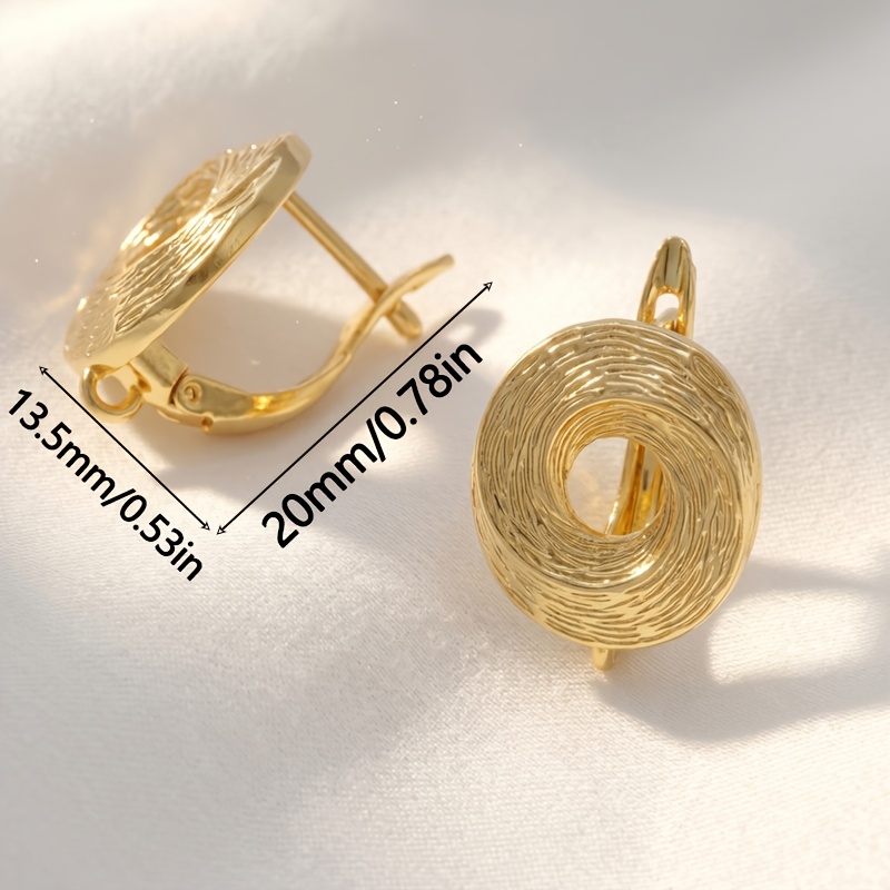 TEMU 1 Pair 18k Gold Plated Brass Textured Hollow Round Earrings, Vintage Geometric Leverback Earring Findings Hypoallergenic Making Supplies