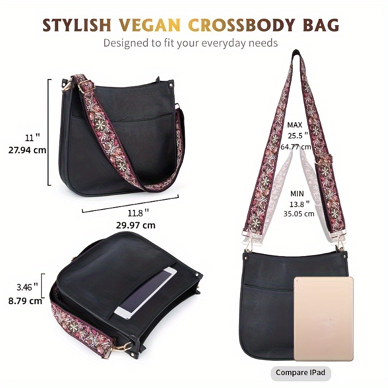 vegan leather crossbody bag fashion bucket shoulder bag women purse with adjustable strap details 2