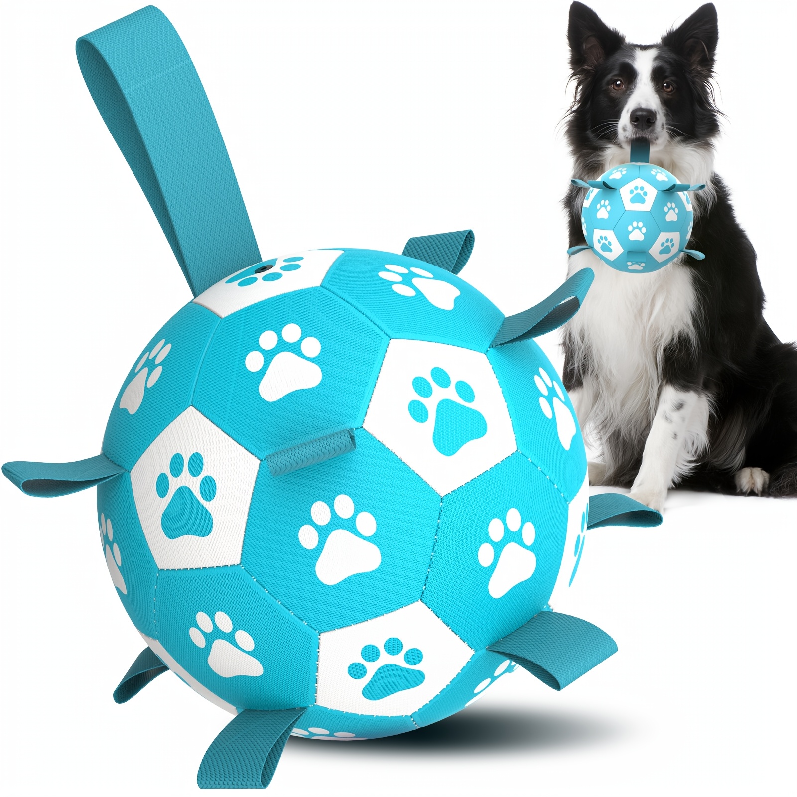 

Rucacio Rubber Dog Soccer Ball With & Straps - Interactive Outdoor & Indoor Play Toy, Includes Air Pump, Ideal For Tug Of War & Water Fun, Suitable For All Dog Sizes - , Gift, Woven, Rucacio