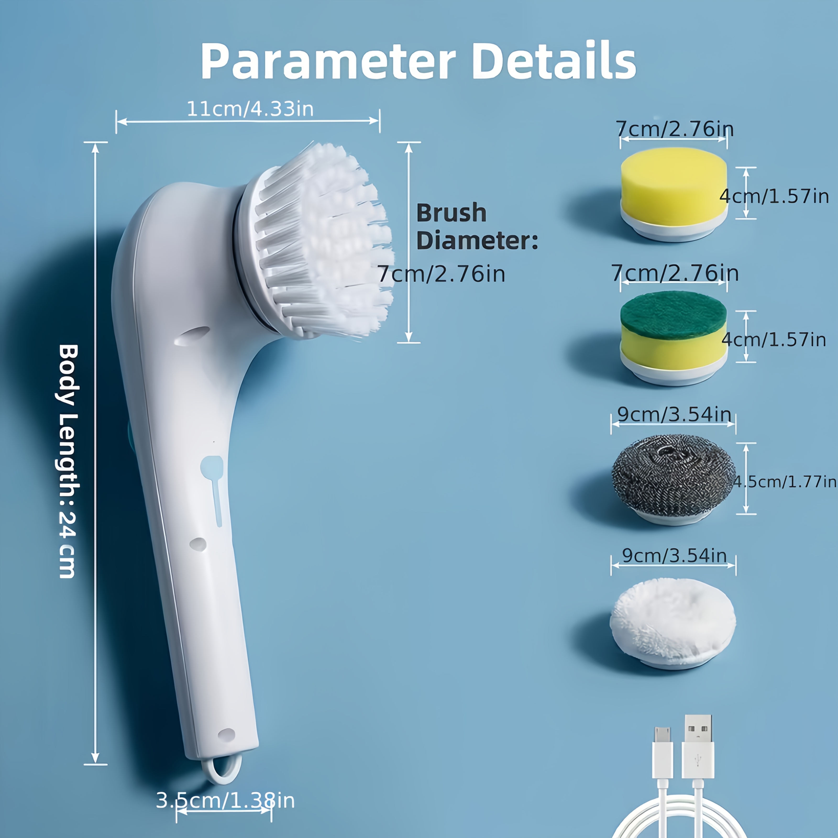 TEMU Portable Cordless Electric Cleaning Brush, Rechargeable Handheld Rotating Scrubber, 5 Interchangeable Heads For Kitchen Bathroom Bathtub Ceramic
